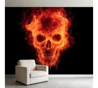 Papier Peint Panoramique Crâne En Flammes 300 x 210 cm Murale, Art Numérique Papier Peint Intissé Photo pour Espace Privé Homme Chambre D’Adolescent Décoration Murale