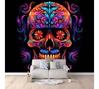 Papier Peint Panoramique CrâNe Fleur Motifs Imprimés 3D Papier Peint Photo Gothique 400x280 cm Mural Matériau Tissu Non Facile à installer Propre pour Intérieur Moderne Salle à Manger Poster