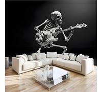 Papier Peint Panoramique Crâne Guitare 300x230 cm Poster Murale 3D Musique Rétro Tapisserie Photo Peinture Murale,Papier Peint Intissé Fresque pour Salon Chambre Toile Fond TV
