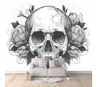 Papier Peint Panoramique CrâNe Noir Fleur Motifs Imprimés 3D Papier Peint Photo Gothique 400x280 cm Mural Matériau Tissu Non Facile à installer Propre pour Intérieur Moderne Salle à Manger Poster
