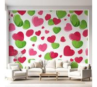 Papier Peint Panoramique Cœur d'amour Couleurs rose vert, Papier Peint Minimaliste Ambiance d'été Pastèque Romantique, Fresque Murale Intissée Non Tissé Décoration Murale Chambre Bureau 250x175cm