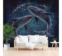 Papier Peint Panoramique Dauphin Bleu Galactique Poster Geant Mural, Dauphin Marin Papier Peint Intissé Mural pour Salon Canapé TV Fond Décoration Murale 200x140cm(L x H)