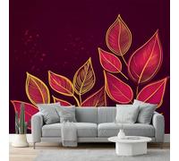 Papier Peint Panoramique Décorer 3D Intissé - 200 X 140 Cm, Artistique Grand Format, Poster Mural Décoratif Pour Salon Chambre Maison Décoration Bourgogne Feuille D'Or Érable Rouge
