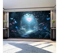 Papier Peint Panoramique Des roses le long du chemin fleuri 300 x 210 cm Poster Mural 3D Thème De L'Amour Tapisserie Photo Intissée Fresque Salon Chambre Fond TV