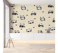 Papier Peint Panoramique Dessin Animé Amour Animal Panda Papier Peint Intissé Animaux Mignons Panda Tapisserie Panoramique Salon, Décoration Murale Chambre, 365x254cm(L x H)