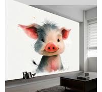 Papier peint panoramique dessin animé animaux peinture cochon, Papier peint style dessiné à la main art esthétique moderne pour salon adulte chambre d'Enfants restaurant murale 300L x 210H cm