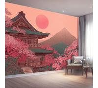 Papier Peint Panoramique Dessin Animé Papier Peint Intissé Rose Architecture Soleil Poster Decoration Murale Chambre Cuisine Salon Chambre D'Enfant, 400 x 280 cm