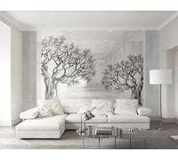 Papier Peint Panoramique Dessin Noir Et Blanc Ligne Arbres 400x255cm Papier Peint 3D Intissé Tapisserie Poster Chambre Salon Decoration Murale -MIWEI Wallpaper-ZXY-04093
