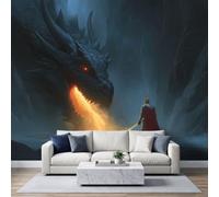 Papier Peint Panoramique Dragon Géant Grotte Rocheuse 400 x 280 cm | Murales Papier Peint Intissé Épopée Fantastique Mythologie Animaux, Grand Poster Décoration Muraln pour chambre salon