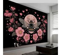 Papier Peint Panoramique Éléments célestes 200(L) x 140(H) cm, Poster Geant Mural 3D, Papier Peint Gothique Animal Abeille Fleur Lune pour Salon Chambre d’Enfants Restaurant Décoration Murale