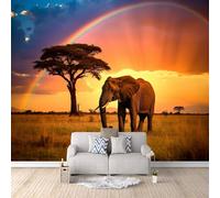 Papier Peint Panoramique éléphant 300x256cm (L x H) Papier Peint intissé Animaux Des Prairies Africaines Éléphants Panoramique Photo Murale Salon Chambre á Coucherr Bureau Salle TV Fond Décor Mural