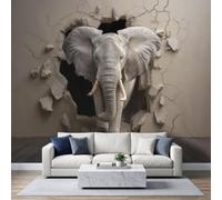 Papier Peint Panoramique Éléphant Afrique 3D Décoration Murale 200x140cm | Animaux Sauvages Mur Brisé Tapisserie Murales Papier Peint Intissé pour Chambre Salon Décor Fond TV, Photo Muraux