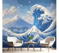 Papier Peint Panoramique En Soie Bleu Marine - Vagues De L'Océan Ukiyo-E - 150X105Cm - Revêtement Mural Décoration Paysage Du Mont Fuji Décoration Tapisserie Wallpaper Muraux Photo Salon Chambre