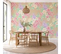 Papier Peint Panoramique en Soie Style Français Rustique Floral, 250 x 175cm (L×H) Papier Peint de soie Roses Marguerites Imprimés Floraux pour Chambre, Salon, Enfant Grande Poster Mural Décoration,