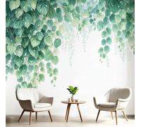 Papier Peint Panoramique En Soie Vert Sauge - Aquarelle Feuilles Vignes - 400X280Cm - Revêtement Mural Décoration Illustration Botanique Décoration Tapisserie Wallpaper Muraux Photo Salon Chambre