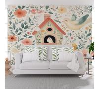Papier Peint Panoramique Enfant Cabane de la Jungle, Animal, Oiseau Papier Peint Intissé Fleurs Naturel Décoration Murale - Poster Mural xxl pour Salon Chambre, 400x280cm(L x H)