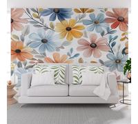 Papier Peint Panoramique Enfant Plante D'Art Peinte Marguerite Papier Peint Intissé Fleurs Plantes Décoration Murale - Poster Mural xxl pour Salon Chambre, 400x280cm(L x H)