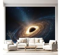 Papier Peint Panoramique Espace profond Science-fiction Corps céleste Mural Design, 150x105cm Fresque Murale Intissé Trou noir Faisceau de lumière, Décoration Murale Chambre d'Enfants Restaurant