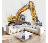 Papier Peint Panoramique Excavatrice Véhicule De Construction 122x91 cm Poster Murale 3D Terre Peinte Tapisserie Photo Peinture Murale,Papier Peint Intissé Fresque pour Salon Chambre Toile Fond TV