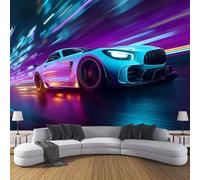 Papier Peint Panoramique Excès Vitesse Voiture Sport Mural 350× 256cm 3D Papier Peint Intisse Flou Ombre Voiture Murale Chambre Coucher Salon Décoration Violet XXL Photo Poster Geant Murale
