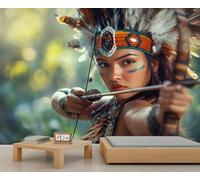 Papier peint panoramique extra large pour femme chasseuse femme indienne tribu ethnique papier peint personnalisé pour hôtel, restaurant, hall d'accueil (non autocollant)