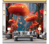 Papier peint panoramique Fantaisie 250 x 175 cm - Couleur Fond d'écran d'accueil Revêtement mural décoration pour chambre salon cuisine, Dessin Animé Lumineux Champignons modèle