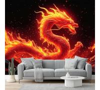 Papier Peint Panoramique Fantaisie 3D Intissé - 250 X 175 Cm, Artistique Grand Format, Poster Mural Décoratif Pour Salon Chambre Maison Décoration Rouge Dragon De Feu Lave