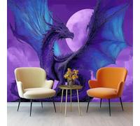 Papier Peint Panoramique Fantaisie 400 X 280 Cm Fresque Murale Décoration Violet Ombre Du Dragon Lune Murale Moderne Pour Salon Chambre D'Enfants Restaurant Murales