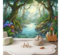 Papier Peint Panoramique Fantastique Jungle Décoration Murale 350 x 256cm | Géant 3D Papier Peint Intissé pour Salon Chambre Salle à Manger Chambre d'Enfant, Dessin Animé Fleur Plante Poster