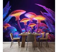 Papier Peint Panoramique Fantastique Plantes Champignons Feuilles Intissé Tapisserie Poster Mural Coloré Décoration Murale 250 x 175 cm pour Fresque Murale 3D HD pour Salon Chambre Cuisine