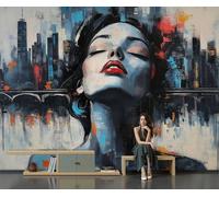 Papier Peint Panoramique Femme De La Silhouette De La Ville, 250x175cm Poster Geant Mural 3D Ville Abstraite Moderne Tapisserie Soie Décoration Murale pour Salon Chambre à Coucher Fond TV, Gris