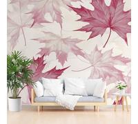 Papier Peint Panoramique Feuille D'érable Rouge Peinte Poster Geant Mural, Feuilles Plantes Papier Peint Intissé Mural pour Salon Canapé TV Fond Décoration Murale 365x254cm(L x H)