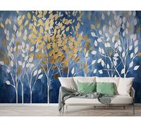 Papier Peint Panoramique Feuille D'or Nordique - Papier Peint Intissé Autocollant - Géométrique Moderne Décoration Murale - Adhésif Mural pour Salon Chambre, 100x70 cm - M-807