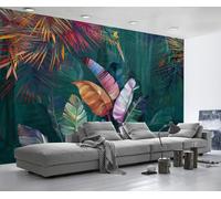 Papier Peint Panoramique Feuilles Aquarelle Tropical Vintage 250x175cm Papier Peint Intissé 3D Tapisserie Peinture Murale Chambre Salon -ZXCHEE-MZ03099