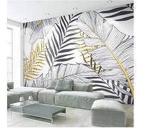 Papier Peint Panoramique Feuilles D\Or Noir Et Blanc Nordique Simple Tapisserie Murales Papier Peint 3D Intissé,400x280