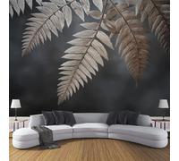 Papier Peint Panoramique Feuilles De Fougère Suspendues Plantes Vintage, 450x315cm (L×H) Papier Peint Tissu en Soie Murale Gris foncé, Poster 3D, pour Salon Chambre Restaurant Décoration Murale