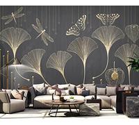 Papier Peint Panoramique Feuilles De Ginkgo Aux Lignes Dorées 300x210cm Papier Peint 3D Intissé Tapisserie Poster Chambre Salon Decoration Murale -MIWEI Wallpaper-ZXY-28606