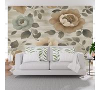 Papier Peint Panoramique Feuilles D'Hibiscus de Plantes Vintage Poster Geant Mural, Nature Plantes Fleurs Papier Peint Intissé Mural pour Salon Canapé TV Fond Décoration Murale 250x175cm(L x H)