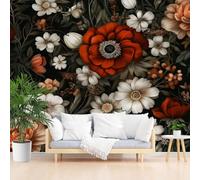 Papier Peint Panoramique Feuilles D'Hibiscus Vintage Poster Geant Mural, Plantes Fleurs Vert Papier Peint Intissé Mural pour Salon Canapé TV Fond Décoration Murale 250x175cm(L x H)
