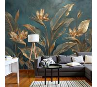 Papier Peint Panoramique Feuilles Tropicales Et Fleurs D'Oiseau Paradis, Papier Peint Intissé Art Décoratif Luxe Moderne Fresque Murale, 150X105 Cm Poster Geant Mural Pour Salon Chambre Décoration