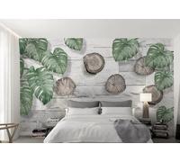 Papier Peint Panoramique Feuilles Vertes Racines Anneaux Mur De Briques Naturel Papier Peint 3D Tapisserie Murale Décoration Chambre Salon -songqians-00915-380cmx255cm