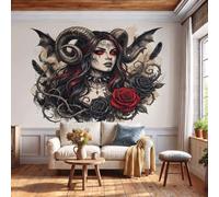 Papier Peint Panoramique Figures gothiques 250x175cm - Décoration Murale Femme à cornes de bélier Rose | Tapisserie Murales Papier Peint Soie pour Chambre Salon - Poster Tableaux Photo Muraux