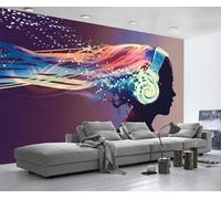 Papier Peint Panoramique Fille De Musique Minimaliste Papier Peint Intissé 3D Tapisserie Decoration Chambre Salon Murale -KX07490, 250x175cm