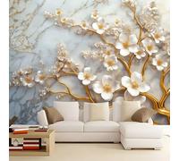 Papier Peint Panoramique Fleur de magnolia texture marbrée 200x140 cm Papier Peint Intissé Mural, Poster Geant Mural 3D, pour Salon Chambre d'enfants restaurant Décoration Murale