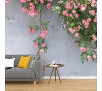 Papier Peint Panoramique Fleur Rose Papier Peint Intissé Gris Poster Trompe l'oeil Mural 3D Art Décoration Murale Salon Chambre 150x105 cm 1378b