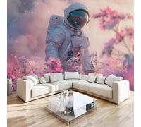 Papier Peint Panoramique Fleurs Astronaute 400x280 cm Poster Murale 3D Romance Paysage Tapisserie Photo Peinture Murale,Papier Peint Intissé Fresque pour Salon Chambre Toile Fond TV