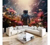 Papier Peint Panoramique Fleurs Astronaute 430x300 cm Poster Murale 3D Romantique Rêveur Tapisserie Photo Peinture Murale,Papier Peint Intissé Fresque pour Salon Chambre Toile Fond TV