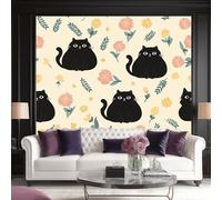 Papier Peint Panoramique Fleurs Chats Animaux Intissé Tapisserie Poster Mural Coloré Décoration Murale 350 x 256 cm pour Fresque Murale 3D HD pour Salon Chambre Cuisine