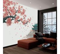 Papier Peint Panoramique Fleurs D'Architecture Chinoise Vintage 250(L) x 175(H) cm, Poster Geant Mural Personnalisé 3D, Papier Peint Blanc pour Salon Chambre d’Enfants Restaurant Décoration Murale