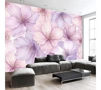 Papier Peint Panoramique Fleurs De Cerisier Aquarelle Romantiques Violet Clair 3D Mural Design, Tapisserie Photo Géante Pour Salon Décoration Murale Xxl Soie, Mural Fresque Botanique 350X256Cm